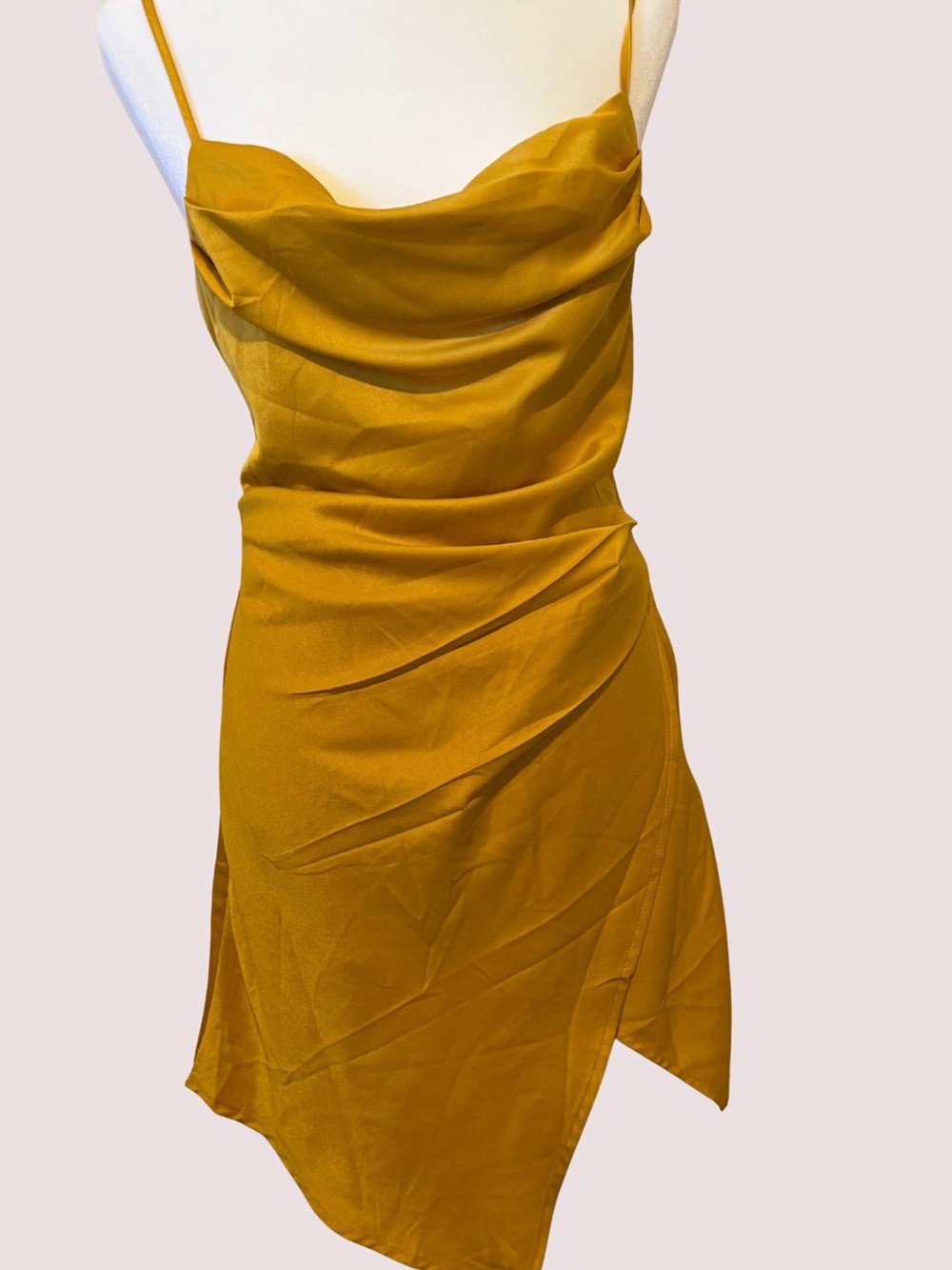 Source Unknown Mustard Yellow Slip Mini Dress with Cowl Neck